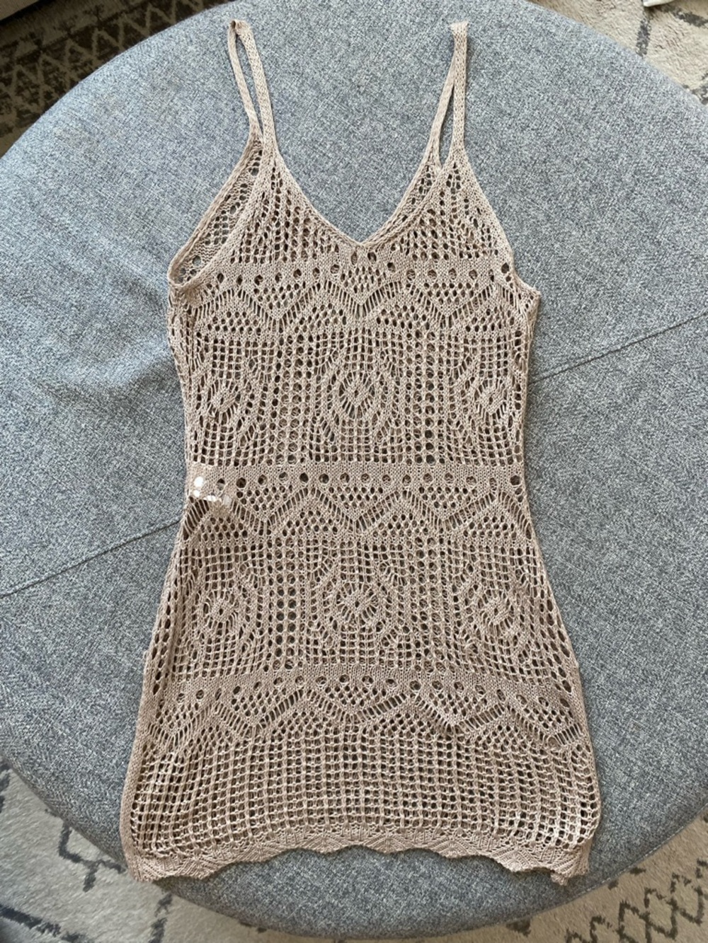 Crochet Knit Tank Cover-Up Dress in Taupe